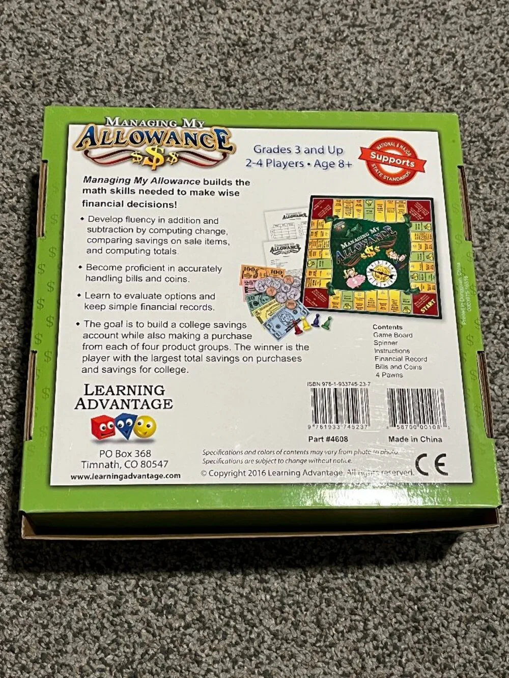 Learning Advantage MANAGING MY ALLOWANCE Real Life Math Experience Game Board